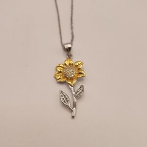 Sunflower Shaped Pendant With Sterling Silver 20" Necklace Marked 925